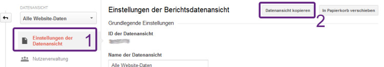 Datenansicht kopieren in Google Analytics