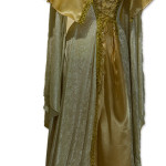 weiß-goldenes Mittelalterkleid mit abnehmbarer Kapuze