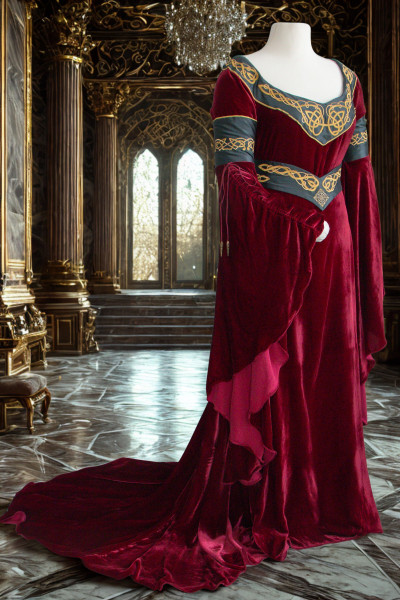 Elbenkleid aus Seidensamt mit Stickerei Gr. 42/44